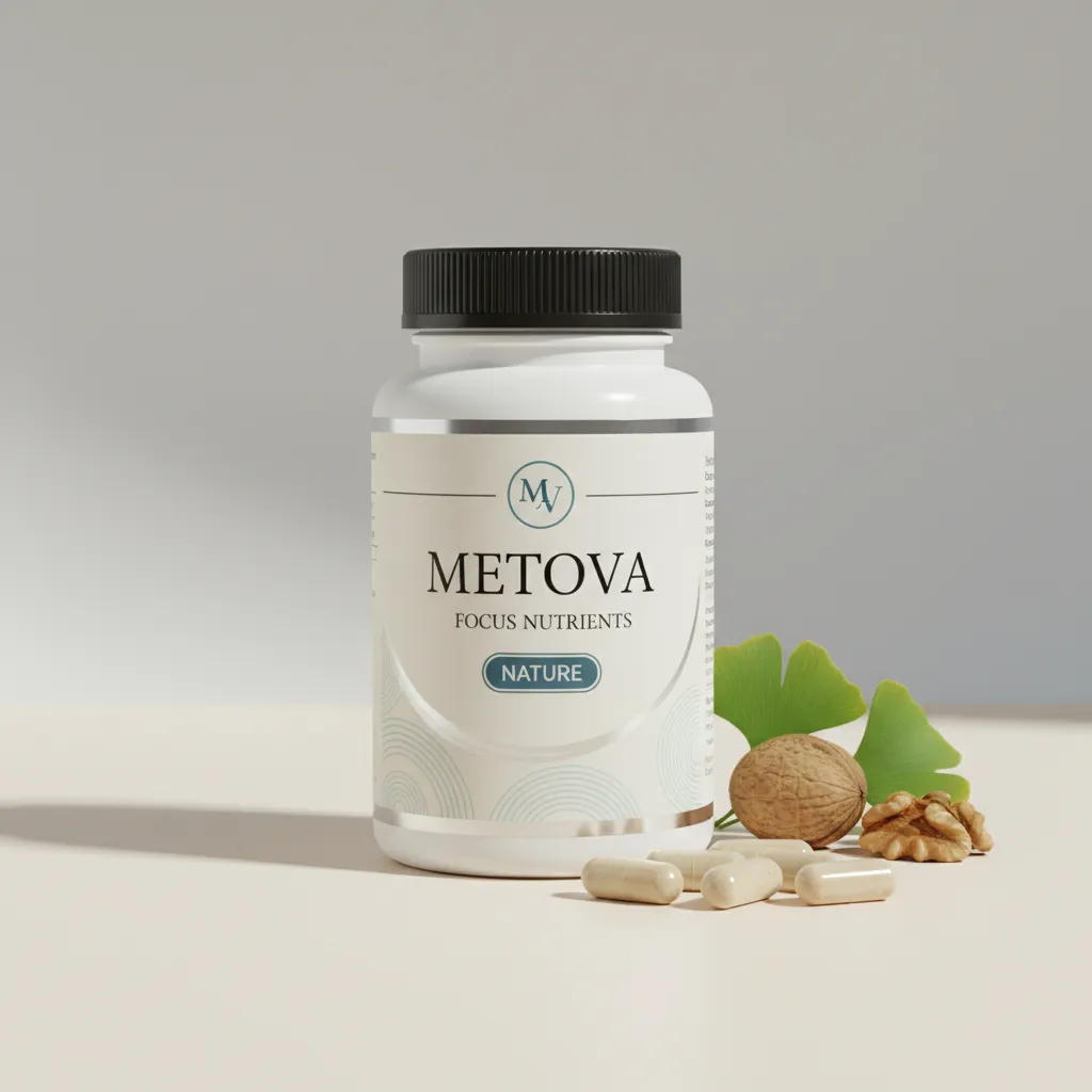 Metova Focus Nutrients transparante glazen pot met houten dop, 90 capsules